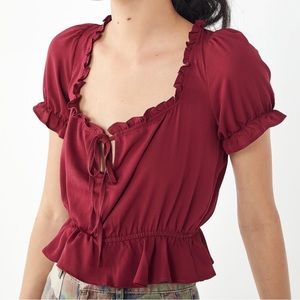 Urban Outfitters Riley Ruffle Tie-front Blouse
